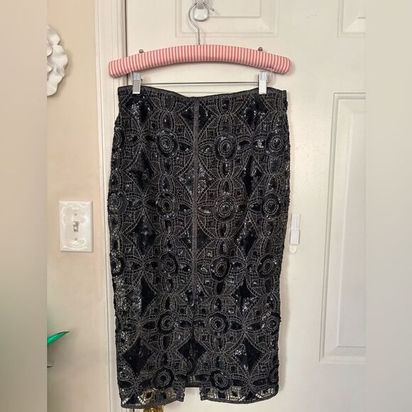 Express Black Sequin Silver Metallic Skirt Size 10 - Picture 4 of 12